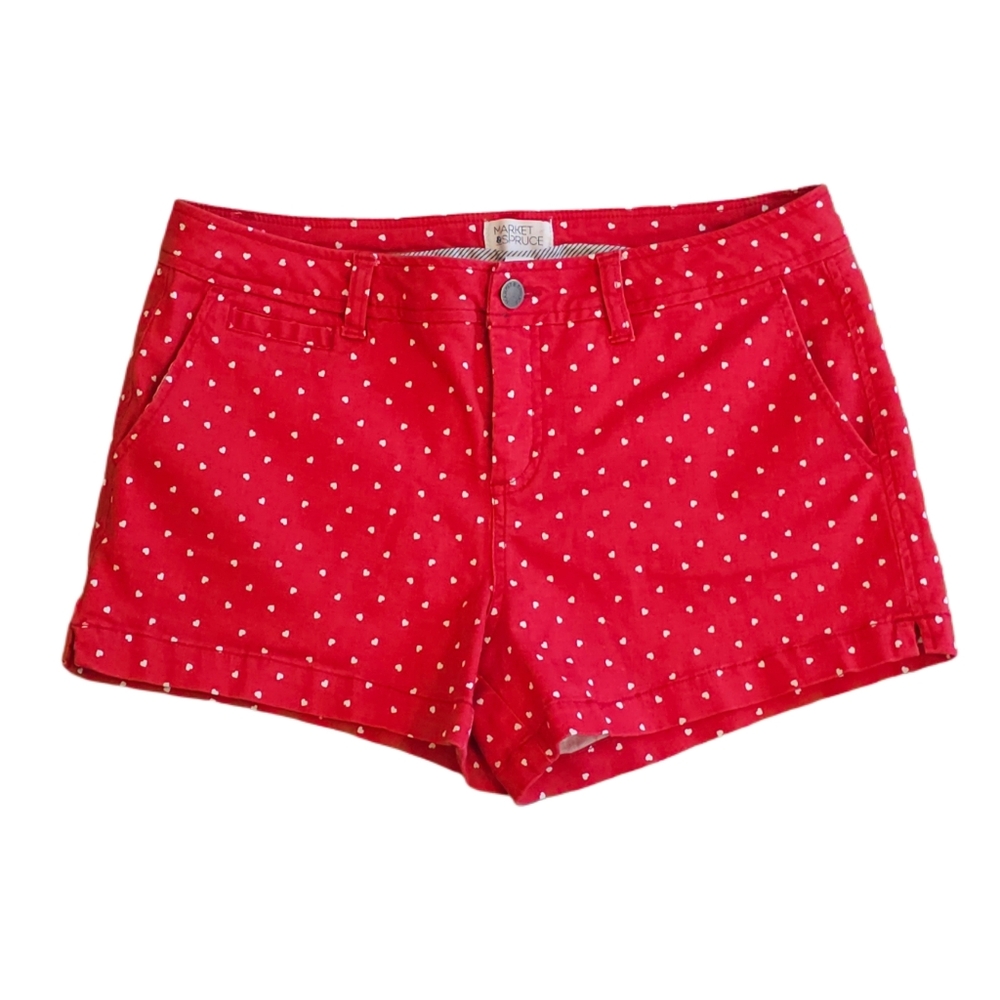 Market & Spruce Red White Heart Women's Shorts Size 8